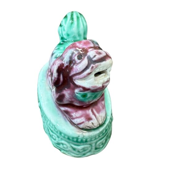 Vintage Chinese Ceramic Foo Dog Figurine Red & Green Glaze Decorative Art Collec - Picture 2 of 6